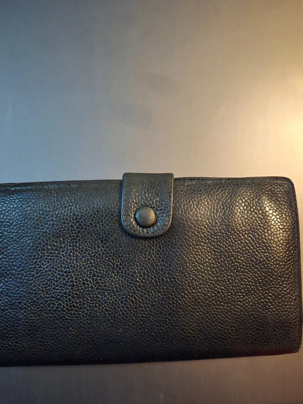 Authentic CHANEL CC Logo lambskin Leather Long Bifold Wallet Black Made France